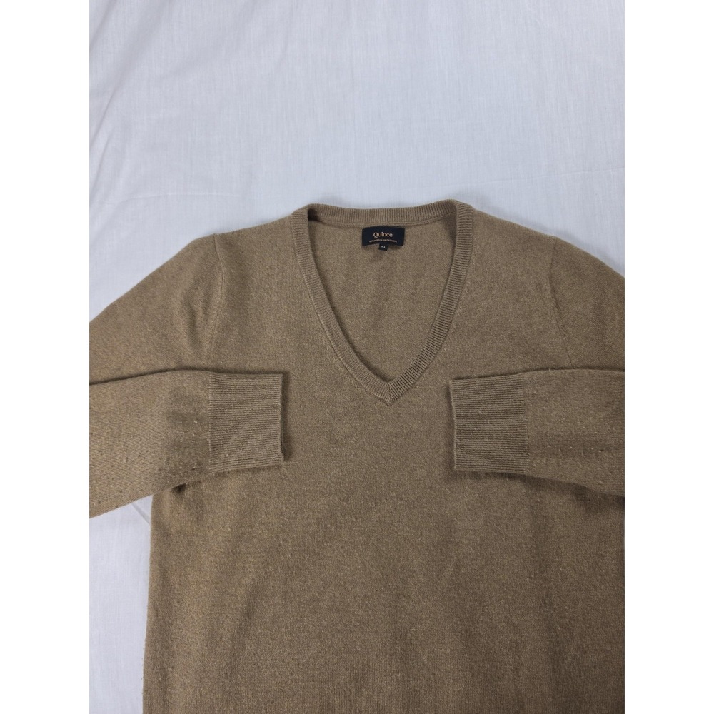 Quince Womens M Brown 100% Mongolian Cashmere V Neck Pullover Sweater Knit